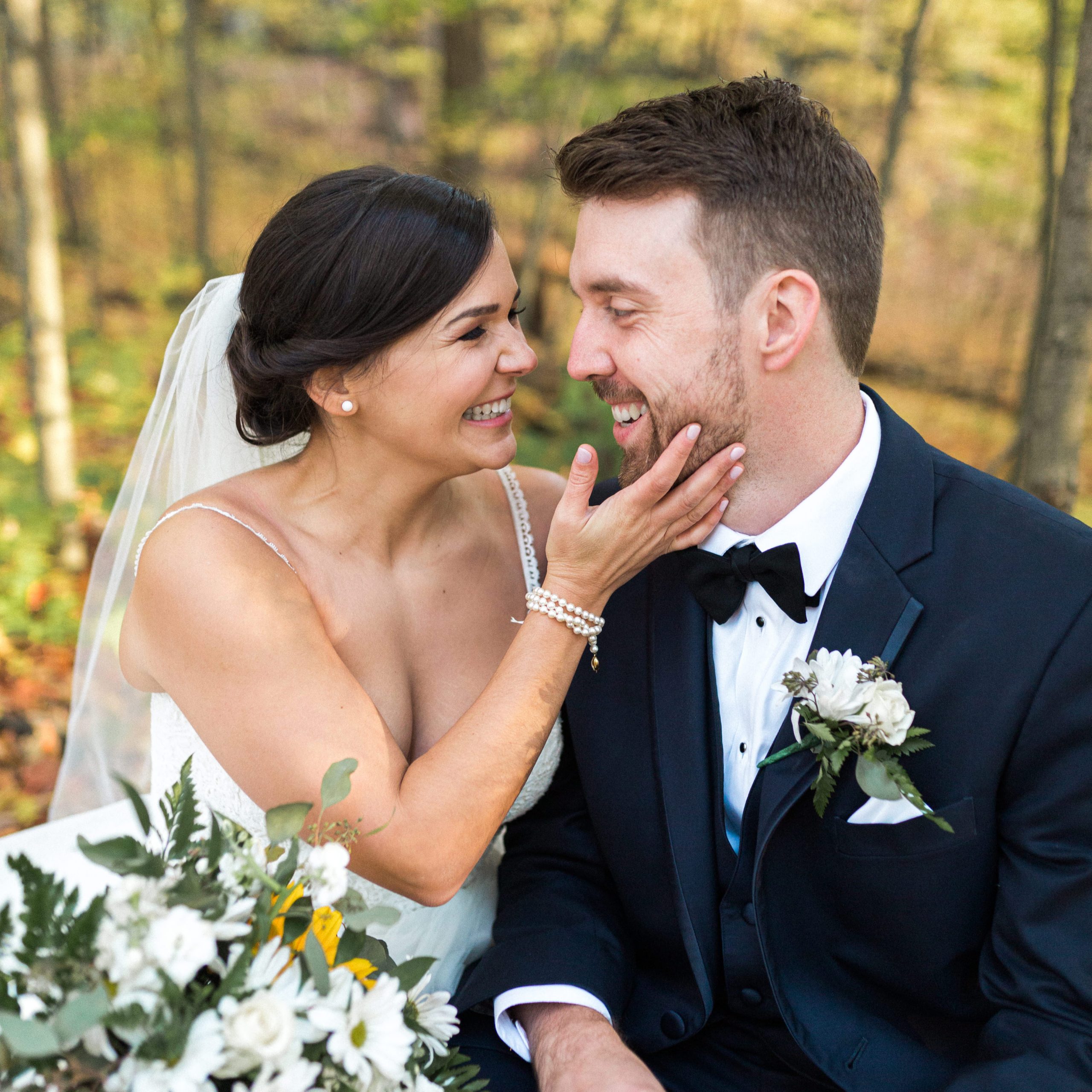 Bride and Groom Laugh Together At Fall Wedding at Kortright Centre in Vaughan | Jesseka Melanie Ph